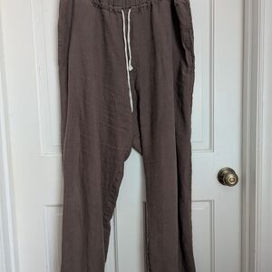 notPERFECTLINEN Women's Drawstring Cropped Pants in Brown